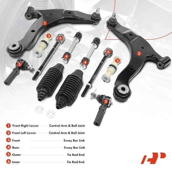 A Set of 12 Control Arm Ball Joint Tie Rod and Sway Bar Link Kit Front Side A-Premium APCA3946