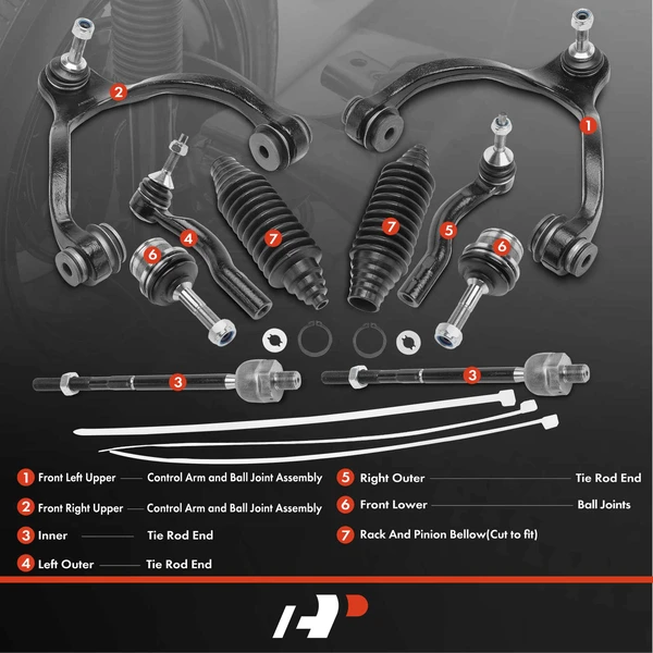 A Set of 10 Control Arm Ball Joint and Tie Rod End Kit Front Side A-Premium APCA3979