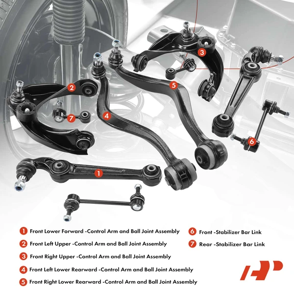 A Set of 10 Control Arm Sway Bar Link and Tie Rod End Kit Front Side A-Premium APCA3978