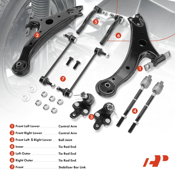 A Set of 10 Control Arm Ball Joint Sway Bar Link Tie Rod End Kit Front Lower A-Premium APCA3985
