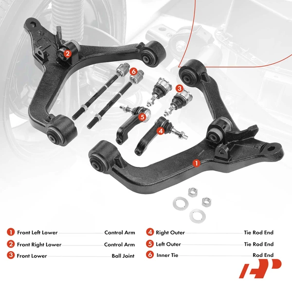 A Set of 8 Control Arm Ball Joint and Tie Rod End Kit Front Side A-Premium APCA4041