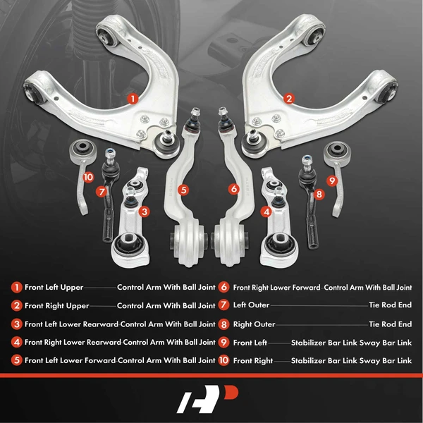 A Set of 10 Control Arm Sway Bar Link and Tie Rod End Kit Front Side A-Premium APCA4896