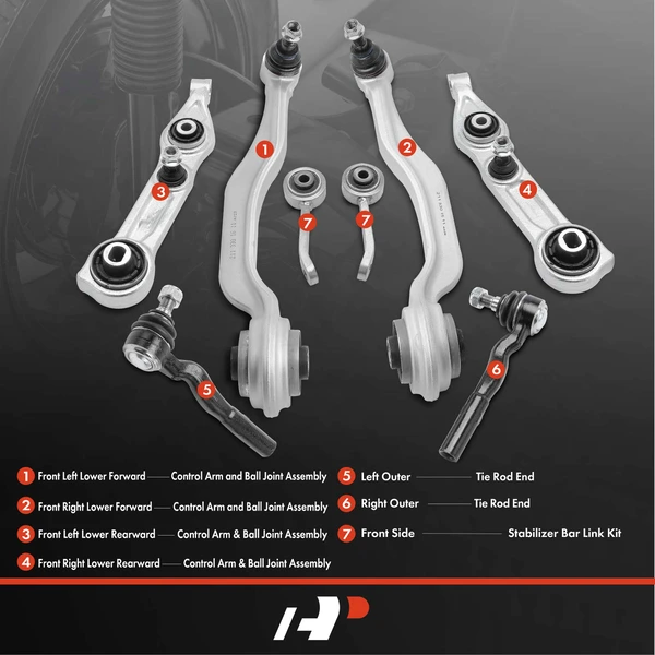 A Set of 8 Control Arm Sway Bar Link and Tie Rod End Kit Front Side A-Premium APCA4910