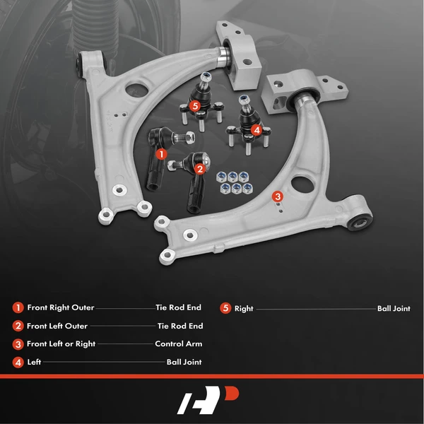A Set of 6 Control Arm Ball Joint and Tie Rod End Kit Front Side A-Premium APCA4906