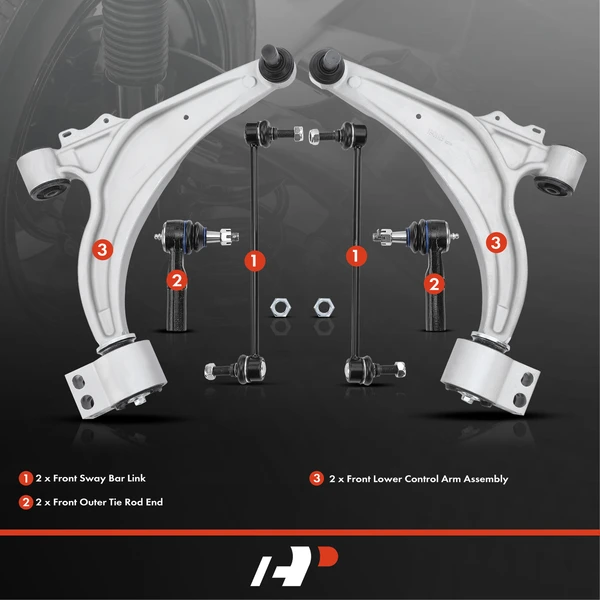 A Set of 6 Control Arm Sway Bar Link and Tie Rod End Kit Front Side A-Premium APCA4947