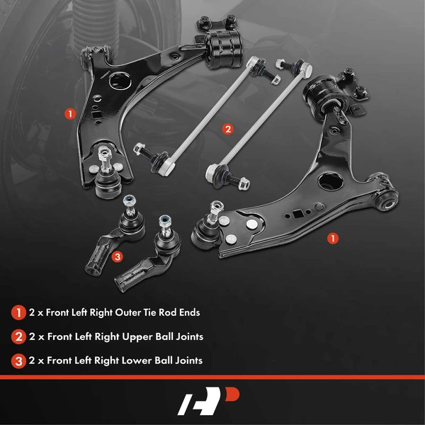 A Set of 6 Control Arm Sway Bar Link and Tie Rod End Kit Front Side A-Premium APCA4964