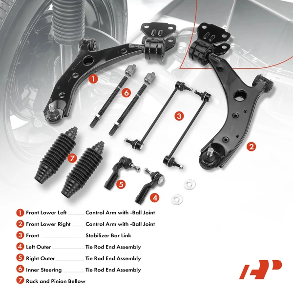 A Set of 10 Control Arm Ball Joint Tie Rod and Sway Bar Link Kit Front Side A-Premium APCA3464