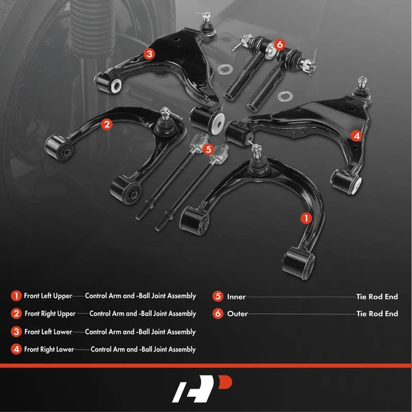 A Set of 8 Control Arm and Tie Rod End Kit Front Inner & Outer A-Premium APCA3467