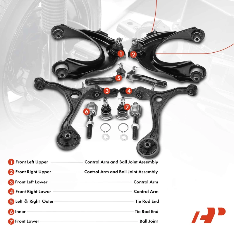 A Set of 10 Control Arm Ball Joint and Tie Rod End Kit Front Side A-Premium APCA3474