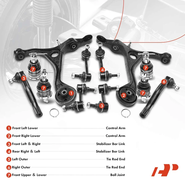 A Set of 12 Control Arm Ball Joint Sway Bar Link Tie Rod End Kit Front & Rear A-Premium APCA3488