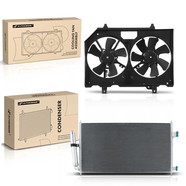 AC Condenser & Dual Cooling Fan Assembly Kit for NissanX-Trail 2004-2007 2.5L