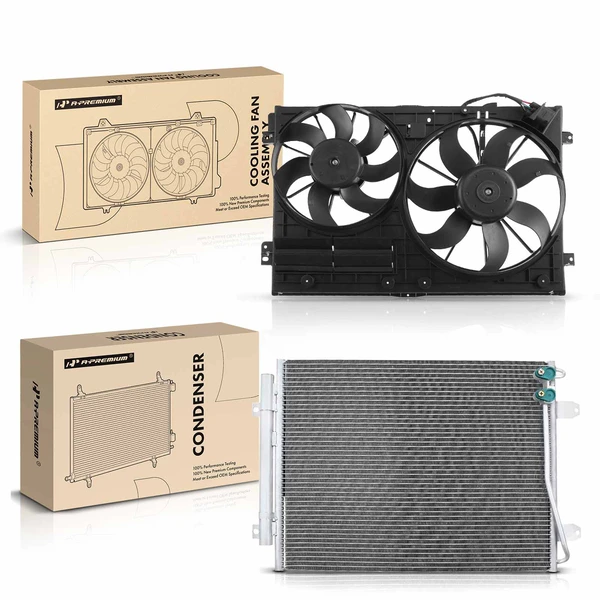 AC Condenser & Dual Cooling Fan Assembly Kit for Volkswagen Passat 2006-2009 CC