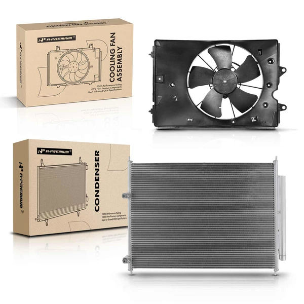AC Condenser & Single Cooling Fan Assembly Kit for 2009-2014 Honda Ridgeline