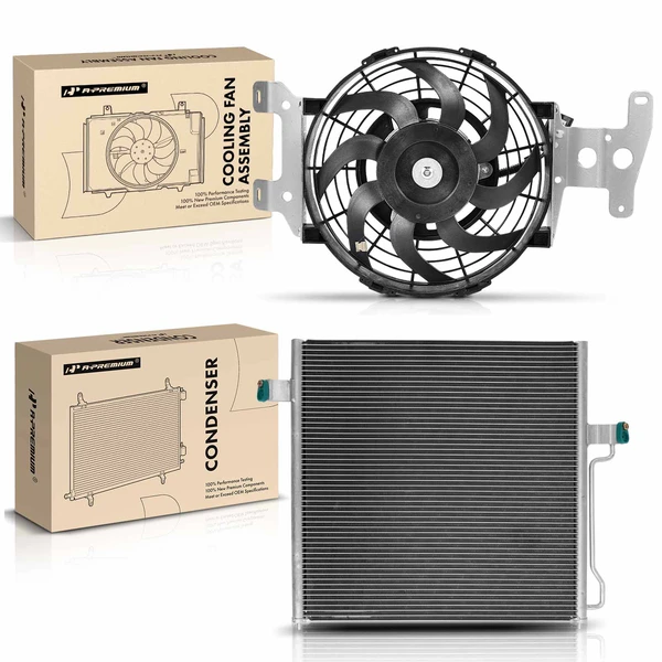 AC Condenser & Single Cooling Fan Assembly Kit for 2007-2008 Ford Explorer Sport Trac