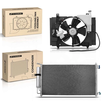 AC Condenser & Single Cooling Fan Assembly Kit for Nissan Versa 07-12 1.8L 1.6L