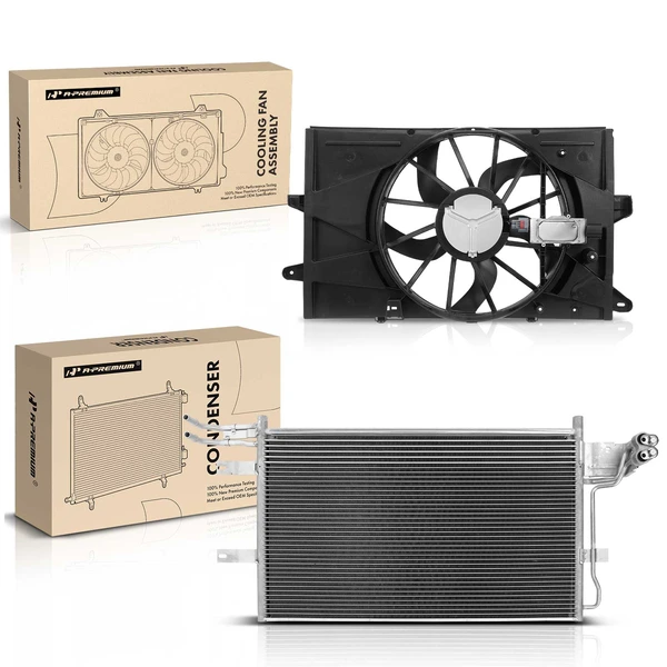 AC Condenser & Single Cooling Fan Assembly Kit for Ford Taurus Lincoln MKS