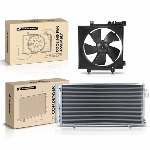 AC Condenser & Single Cooling Fan Assembly Kit for Subaru Forester 09-13 Impreza 08-11