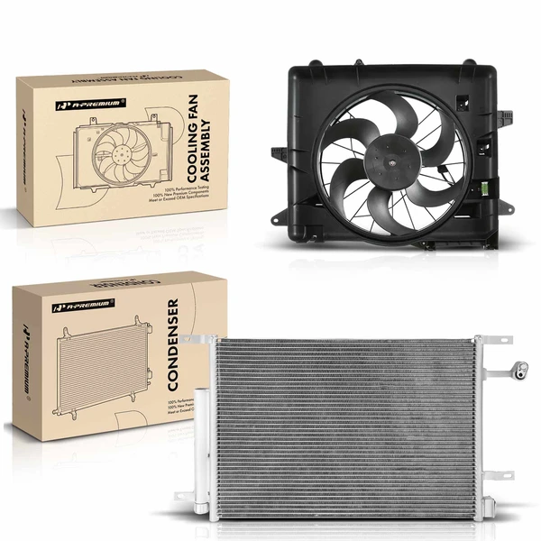 AC Condenser & Single Cooling Fan Assembly Kit for 2010-2014 Ford Mustang