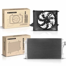 AC Condenser & Single Cooling Fan Assembly Kit for Kia Sorento 2014-2015 2.4L 3.3L