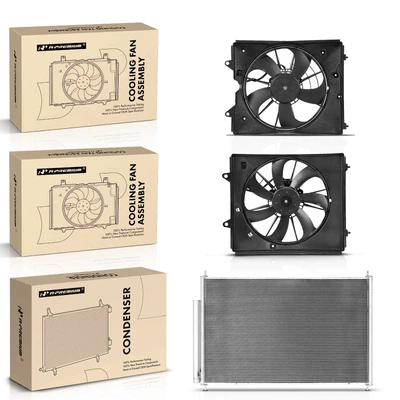 1 Pc AC Condenser & 2 Pcs Single Cooling Fan Assembly Kit
