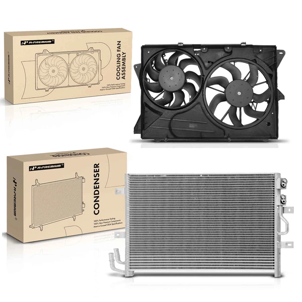 AC Condenser & Dual Cooling Fan Assembly Kit for 2013-2019 Lincoln MKT