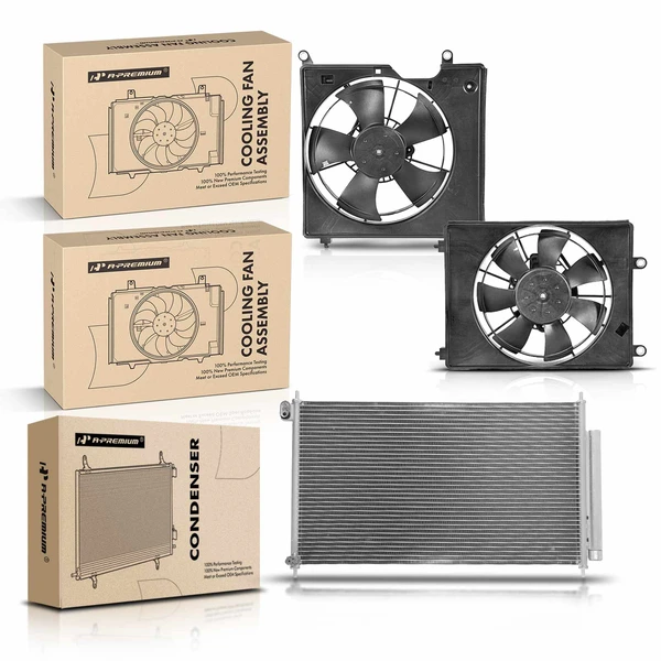 1 Pc AC Condenser & 2 Pcs Single Cooling Fan Assembly Kit for 2017-2020 Acura ILX