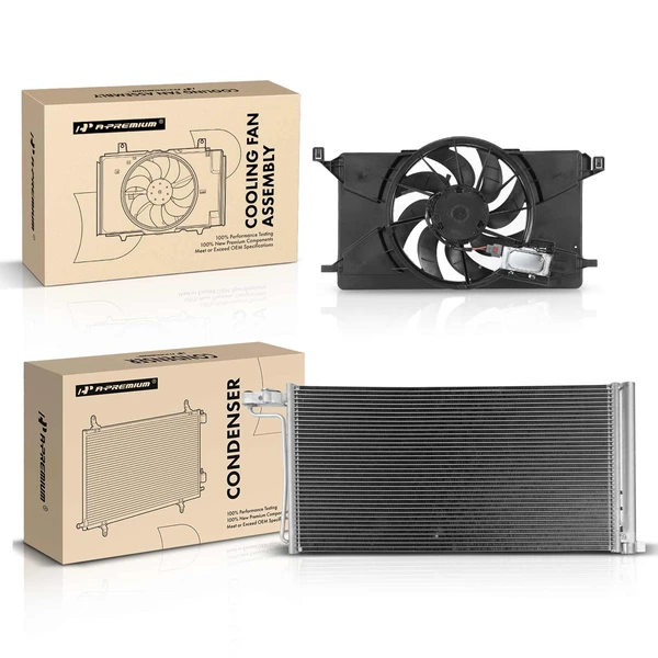 AC Condenser & Single Cooling Fan Assembly Kit for 2012-2014 Ford Focus
