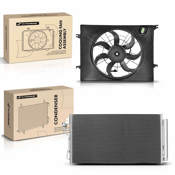 AC Condenser & Single Cooling Fan Assembly Kit for 2011-2013 Kia Optima
