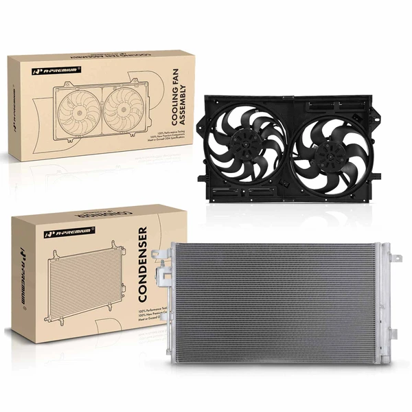 AC Condenser & Dual Cooling Fan Assembly Kit for Buick Envision 16-19 L4 2.0L