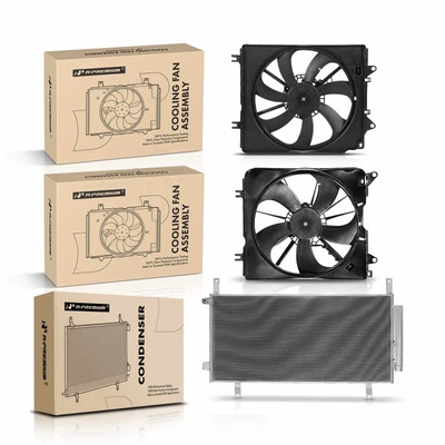 1 Pc AC Condenser & 2 Pcs Single Cooling Fan Assembly Kit