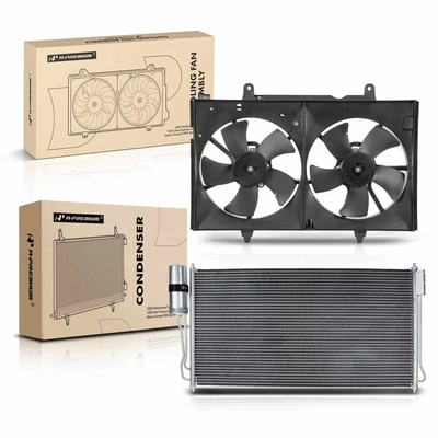 AC Condenser & Dual Cooling Fan Assembly Kit for Nissan Quest 2004-2009 V6 3.5L
