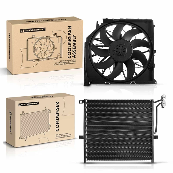 AC Condenser & Cooling Fan Assembly Kit for BMW X3 E83 F25 2004-2010 2.5L 3.0L