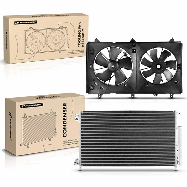 AC Condenser & Dual Cooling Fan Assembly Kit for 2003-2007 Honda Accord