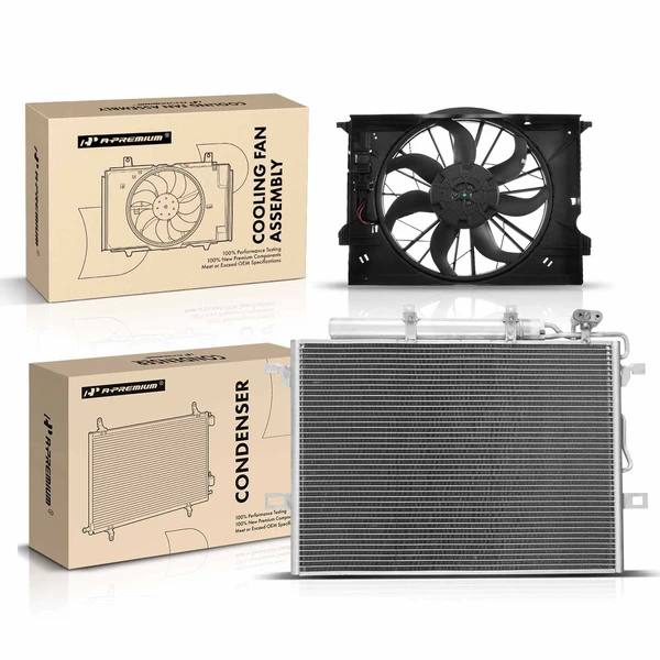 AC Condenser & Single Cooling Fan Assembly Kit for Mercedes-Benz W211 C219 E320
