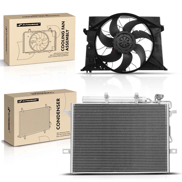 AC Condenser & Single Cooling Fan Assembly Kit for Mercedes-Benz C216 CL550 2007-2008