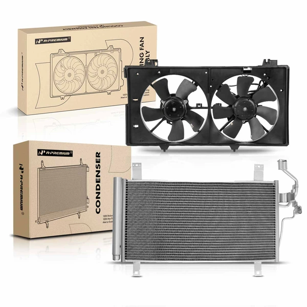 AC Condenser & Dual Cooling Fan Assembly Kit for Mazda 6 2003-2008 3.0L