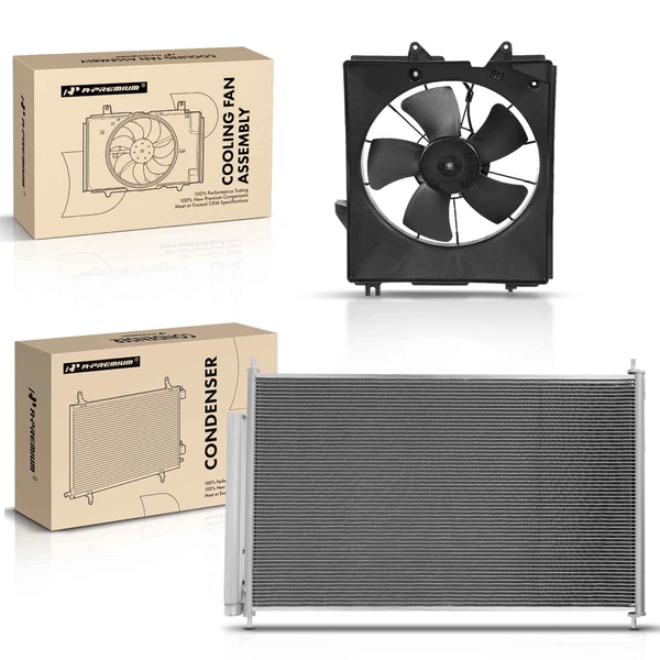 AC Condenser & Single Cooling Fan Assembly Kit for Honda Odyssey 2005-2010 3.5L