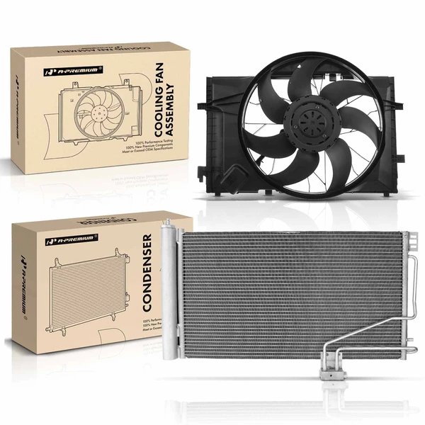 AC Condenser & Single Cooling Fan Assembly Kit for 2005 Mercedes-Benz CLK320