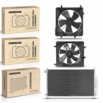 1 Pc AC Condenser & 2 Pcs Single Cooling Fan Assembly Kit