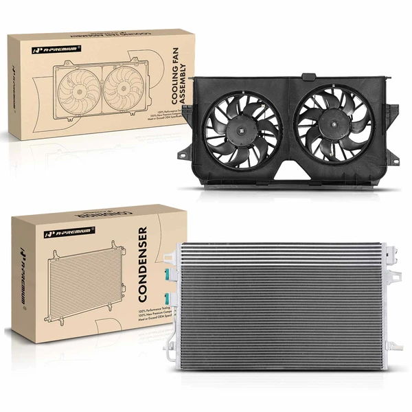 AC Condenser & Dual Cooling Fan Assembly Kit for 2005-2007 Chrysler Town & Country