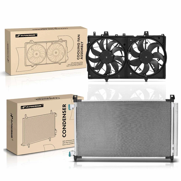 AC Condenser & Dual Cooling Fan Assembly Kit for 2014-2020 Nissan Rogue