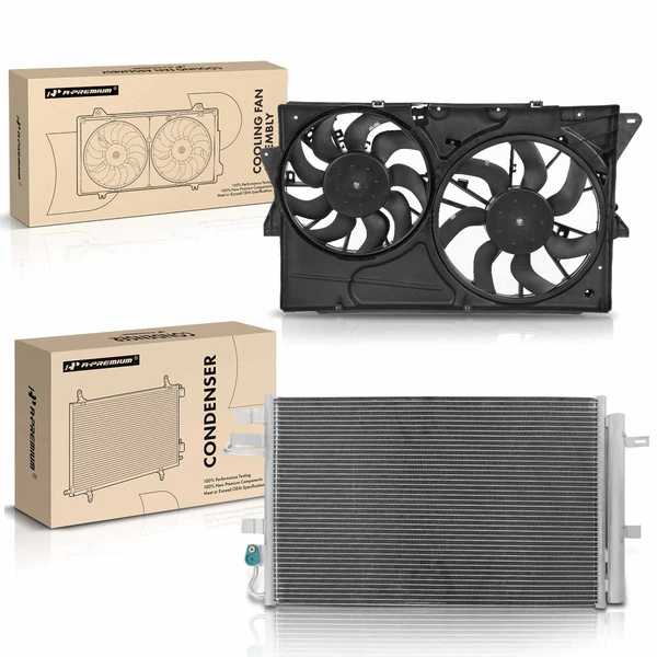 AC Condenser & Dual Cooling Fan Assembly Kit for 2013-2019 Ford Police Interceptor Sedan