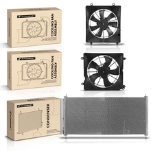 1 Pc AC Condenser & 2 Pcs Single Cooling Fan Assembly Kit