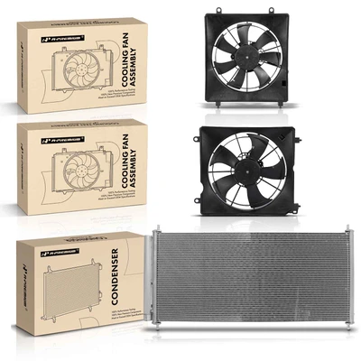 1 Pc AC Condenser & 2 Pcs Single Cooling Fan Assembly Kit