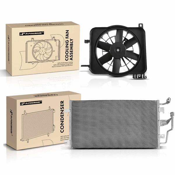 AC Condenser & Single Cooling Fan Assembly Kit for 1995-2005 Pontiac Sunfire