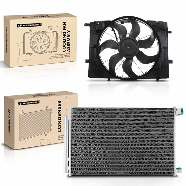 AC Condenser & Single Cooling Fan Assembly Kit for 2015-2017 Mercedes-Benz C300