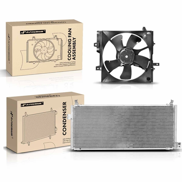 AC Condenser & Single Cooling Fan Assembly Kit for Subaru Impreza 1999-2001