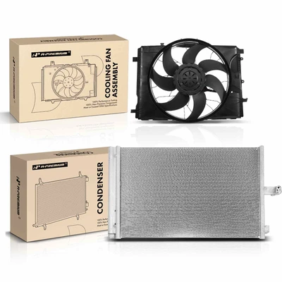 AC Condenser & Single Cooling Fan Assembly Kit for Mercedes-Benz E400 2014-2015 V6 3.5L