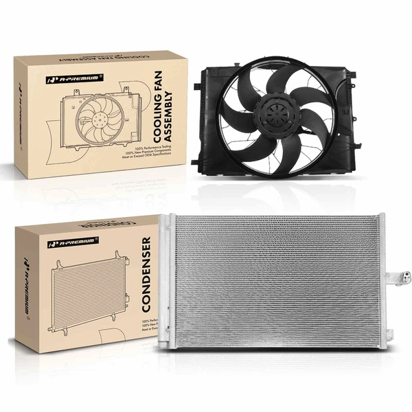 AC Condenser & Single Cooling Fan Assembly Kit for Mercedes-Benz E400 2014-2015 V6 3.5L