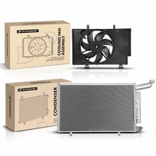 AC Condenser & Single Cooling Fan Assembly Kit for Ford Fiesta 2014-2017 1.6L